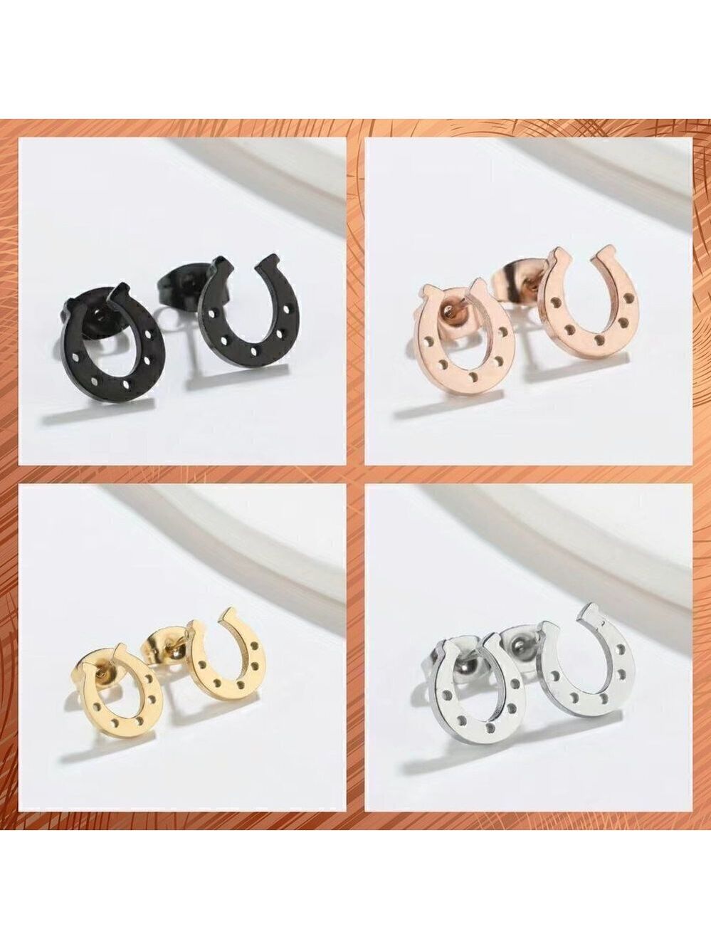 Lucky Horseshoes Stainless Steel Stud Small Earrings #1143